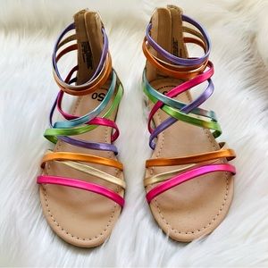 NWOT SO Memory Foam Metallic Rainbow Sandals, 1